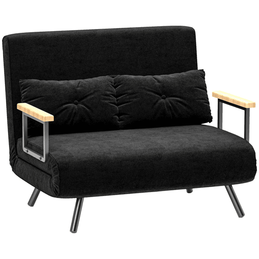 HOMCOM Sofá Cama Sofá Convertível em Cama de 2 Lugares Dobrável com Encosto Ajustável em 5 Níveis e 2 Almofadas Acolchoadas para Escritório Dormitório Sala de Estar 102x73x81 cm Preto