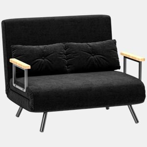 HOMCOM Sofá Cama Sofá Convertível em Cama de 2 Lugares Dobrável com Encosto Ajustável em 5 Níveis e 2 Almofadas Acolchoadas para Escritório Dormitório Sala de Estar 102x73x81 cm Preto
