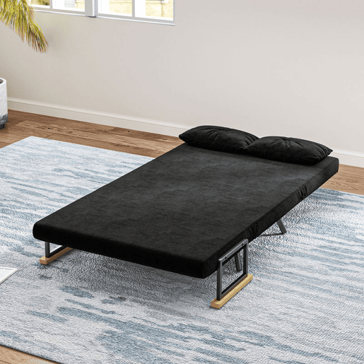 HOMCOM Sofá Cama Sofá Convertível em Cama de 2 Lugares Dobrável com Encosto Ajustável em 5 Níveis e 2 Almofadas Acolchoadas para Escritório Dormitório Sala de Estar 102x73x81 cm Preto