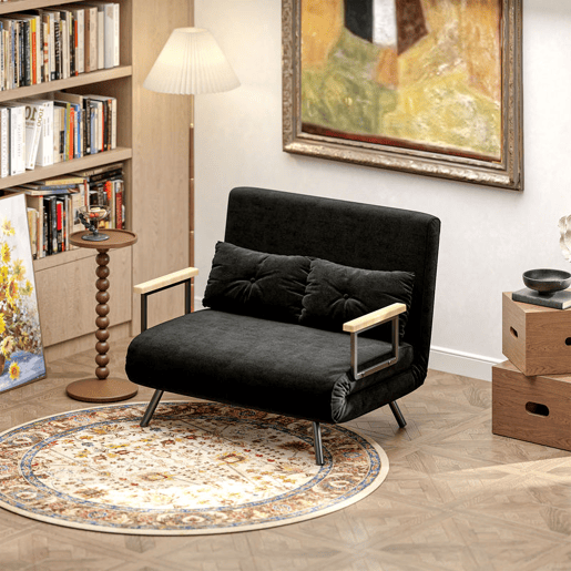 HOMCOM Sofá Cama Sofá Convertível em Cama de 2 Lugares Dobrável com Encosto Ajustável em 5 Níveis e 2 Almofadas Acolchoadas para Escritório Dormitório Sala de Estar 102x73x81 cm Preto