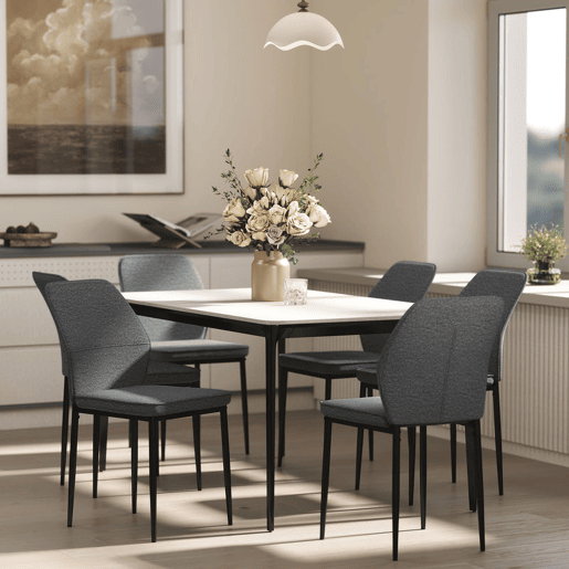 HOMCOM Conjunto de 2 Cadeiras de Jantar Modernas Cadeiras de Cozinha com Assento Acolchoado e Estofado Encosto Curvo Pés de Aço para Sala Quarto 45x57x86 cm Cinzento