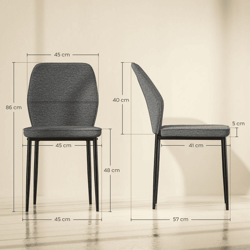 HOMCOM Conjunto de 2 Cadeiras de Jantar Modernas Cadeiras de Cozinha com Assento Acolchoado e Estofado Encosto Curvo Pés de Aço para Sala Quarto 45x57x86 cm Cinzento