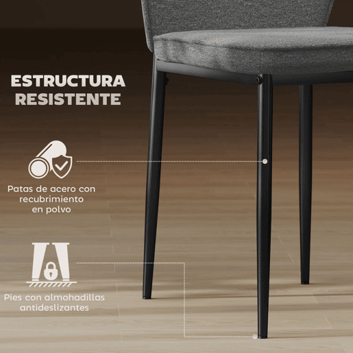 HOMCOM Conjunto de 2 Cadeiras de Jantar Modernas Cadeiras de Cozinha com Assento Acolchoado e Estofado Encosto Curvo Pés de Aço para Sala Quarto 45x57x86 cm Cinzento