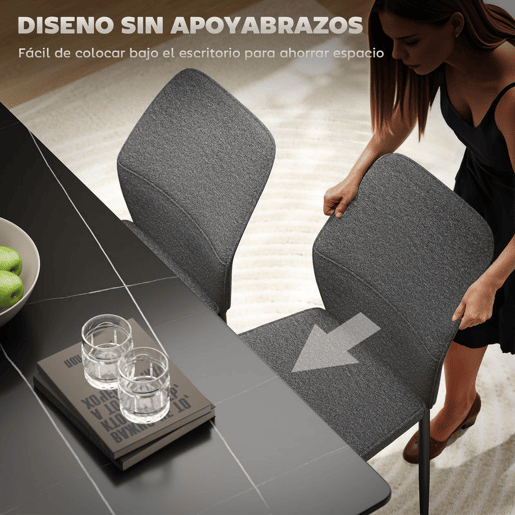 HOMCOM Conjunto de 2 Cadeiras de Jantar Modernas Cadeiras de Cozinha com Assento Acolchoado e Estofado Encosto Curvo Pés de Aço para Sala Quarto 45x57x86 cm Cinzento