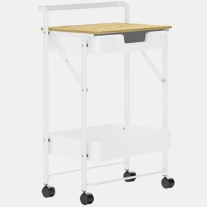 HOMCOM Carrinho Auxiliar com Rodas de 2 Níveis Carrinho de Cozinha com 1 Gaveta e 1 Cesto Carrinho Organizador para Dormitorio Sala Escritório 45x29,5x68 cm Branco