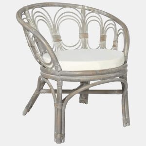 vidaXL Cadeira de jantar com almofadão vime natural e linho cinzento