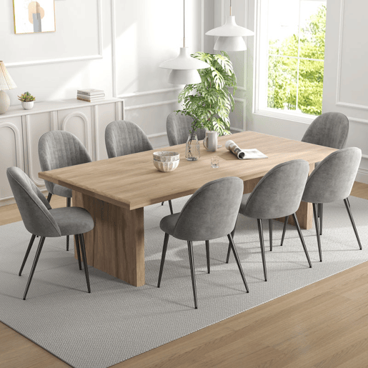 HOMCOM Conjunto de 8 Cadeiras de Sala de Jantar Modernas Cadeiras Estofadas em Veludo com Encosto Alto e Pés de Aço para Sala de Estar 50x52x83 cm Cinza
