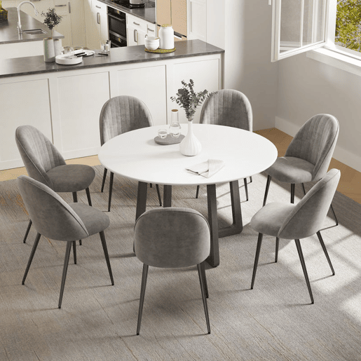 HOMCOM Conjunto de 8 Cadeiras de Sala de Jantar Modernas Cadeiras Estofadas em Veludo com Encosto Alto e Pés de Aço para Sala de Estar 50x52x83 cm Cinza