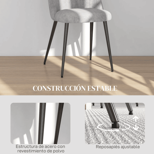 HOMCOM Conjunto de 8 Cadeiras de Sala de Jantar Modernas Cadeiras Estofadas em Veludo com Encosto Alto e Pés de Aço para Sala de Estar 50x52x83 cm Cinza