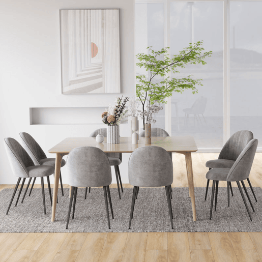 HOMCOM Conjunto de 8 Cadeiras de Sala de Jantar Modernas Cadeiras Estofadas em Veludo com Encosto Alto e Pés de Aço para Sala de Estar 50x52x83 cm Cinza