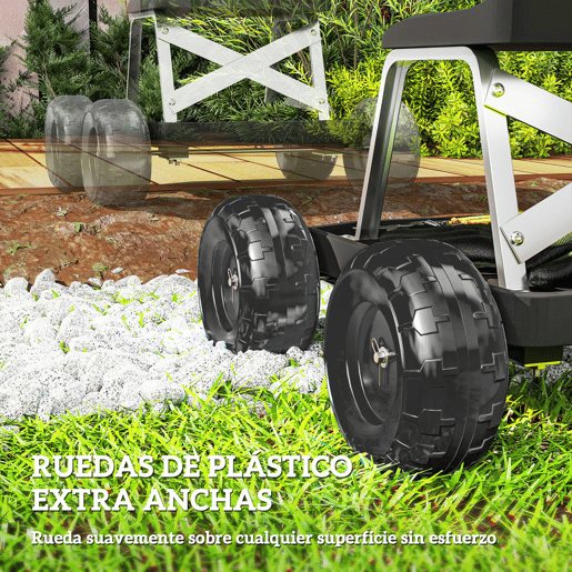 Outsunny Assento de Jardim com Rodas Banco de Jardinagem com Bandeja de Ferramentas Carrinho de Trabalho Carga 130 kg para Pátio Exterior 50x49x32 cm Preto