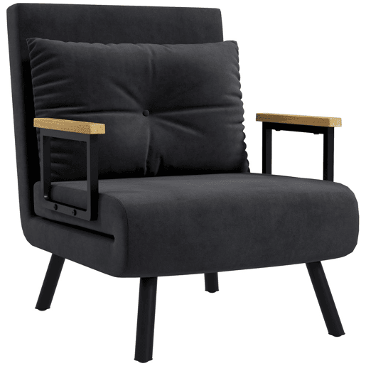 HOMCOM Poltrona Convertível em Cama Dobrável Poltrona 3 em 1 Convertível em Cama com Encosto Ajustável em 5 Níveis e Almofada Acolchoada para Escritório Sala de Estar Carga 120 kg 63x73x81 cm Preto