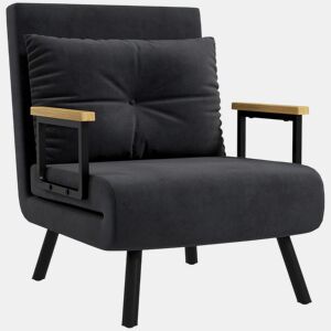 HOMCOM Poltrona Convertível em Cama Dobrável Poltrona 3 em 1 Convertível em Cama com Encosto Ajustável em 5 Níveis e Almofada Acolchoada para Escritório Sala de Estar Carga 120 kg 63x73x81 cm Preto