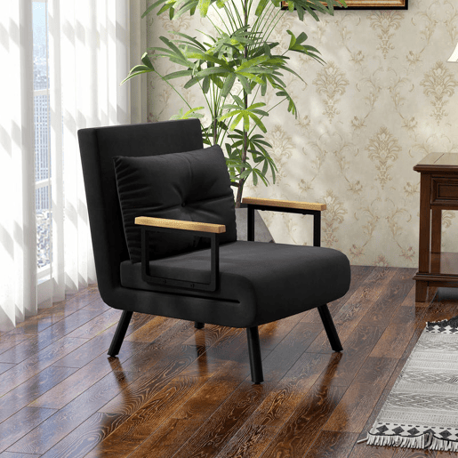 HOMCOM Poltrona Convertível em Cama Dobrável Poltrona 3 em 1 Convertível em Cama com Encosto Ajustável em 5 Níveis e Almofada Acolchoada para Escritório Sala de Estar Carga 120 kg 63x73x81 cm Preto