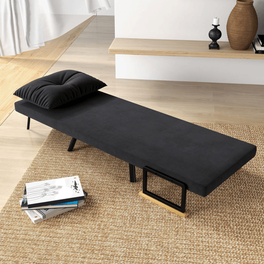 HOMCOM Poltrona Convertível em Cama Dobrável Poltrona 3 em 1 Convertível em Cama com Encosto Ajustável em 5 Níveis e Almofada Acolchoada para Escritório Sala de Estar Carga 120 kg 63x73x81 cm Preto