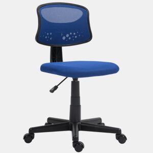 HOMCOM Cadeira de Escritório sem Apoio para os Braços Cadeira de Escritório Giratória com Encosto de Malha Respirável Altura Ajustável Carga 120 kg 43x48x78-88 cm Azul
