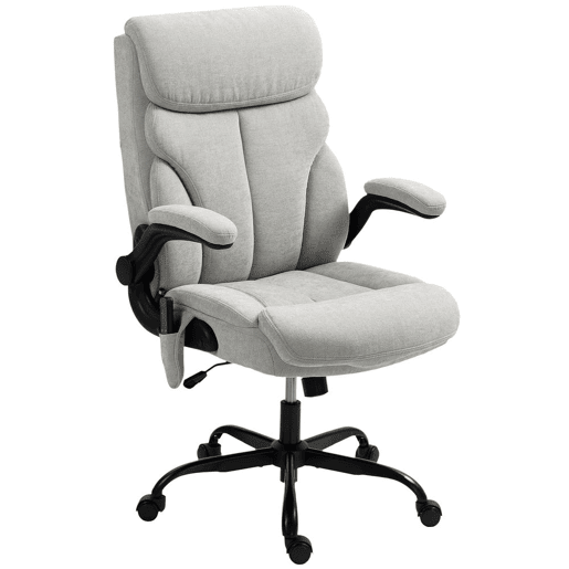 HOMCOM Cadeira de Escritório com Massagem Cadeira Giratória com Altura Ajustável Função de Aquecimento Apoios de Braços Rebatíveis Encosto Alto e Controlo Remoto 66x67x113-121 cm Cinzento