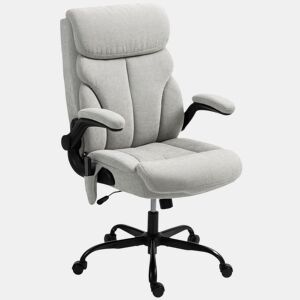 HOMCOM Cadeira de Escritório com Massagem Cadeira Giratória com Altura Ajustável Função de Aquecimento Apoios de Braços Rebatíveis Encosto Alto e Controlo Remoto 66x67x113-121 cm Cinzento
