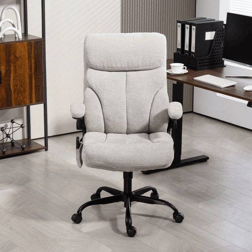 HOMCOM Cadeira de Escritório com Massagem Cadeira Giratória com Altura Ajustável Função de Aquecimento Apoios de Braços Rebatíveis Encosto Alto e Controlo Remoto 66x67x113-121 cm Cinzento