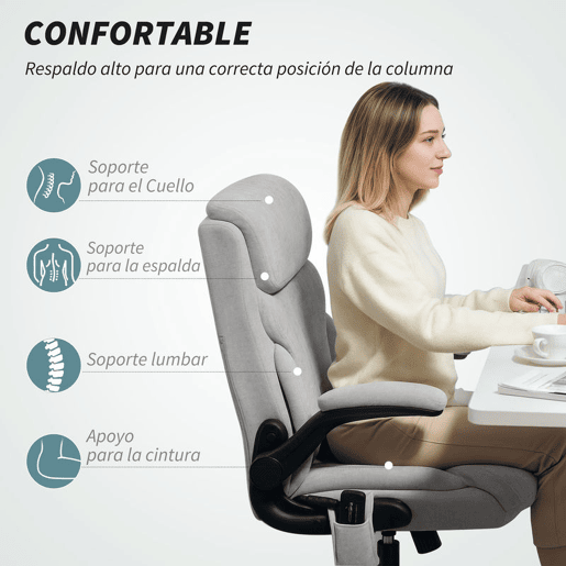 HOMCOM Cadeira de Escritório com Massagem Cadeira Giratória com Altura Ajustável Função de Aquecimento Apoios de Braços Rebatíveis Encosto Alto e Controlo Remoto 66x67x113-121 cm Cinzento