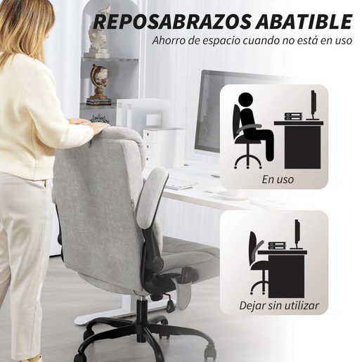 HOMCOM Cadeira de Escritório com Massagem Cadeira Giratória com Altura Ajustável Função de Aquecimento Apoios de Braços Rebatíveis Encosto Alto e Controlo Remoto 66x67x113-121 cm Cinzento