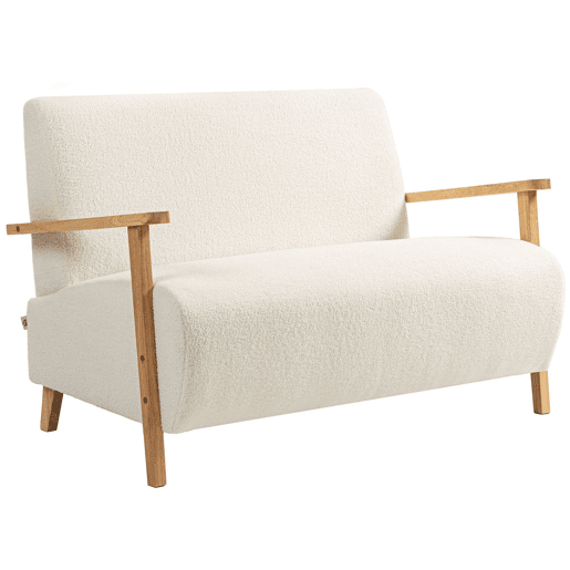 HOMCOM Sofá de 2 Lugares Estofado em Borreguito Sofá de Sala de Estar de 118 cm com Acolchoado Espesso Apoios de Braço e Pés de Madeira para Quarto Sala de Estar 118x76x78 cm Creme