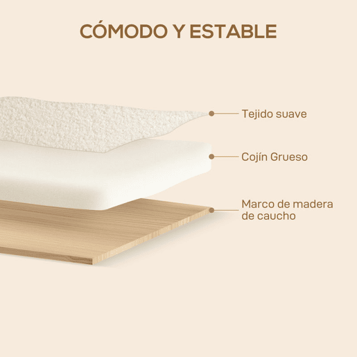 HOMCOM Sofá de 2 Lugares Estofado em Borreguito Sofá de Sala de Estar de 118 cm com Acolchoado Espesso Apoios de Braço e Pés de Madeira para Quarto Sala de Estar 118x76x78 cm Creme