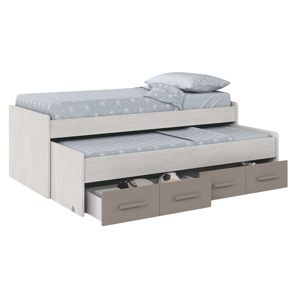 Pack habitación juvenil infantil completo color blanco alpes y basalto (cama nido + armario + escritorio) con somieres
