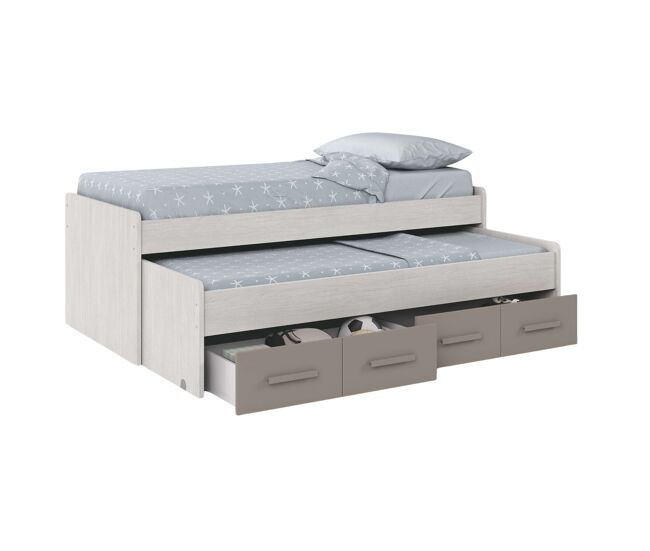 Pack habitación juvenil infantil completo color blanco alpes y basalto (cama nido + armario + escritorio) con somieres