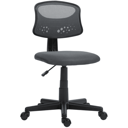 HOMCOM Cadeira de Escritório sem Apoio para os Braços Cadeira de Escritório Giratória com Encosto de Malha Respirável Altura Ajustável Carga 120 kg 43x48x78-88 cm Cinza
