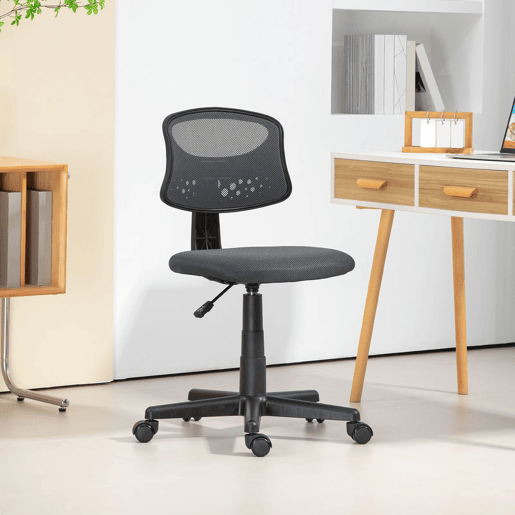 HOMCOM Cadeira de Escritório sem Apoio para os Braços Cadeira de Escritório Giratória com Encosto de Malha Respirável Altura Ajustável Carga 120 kg 43x48x78-88 cm Cinza