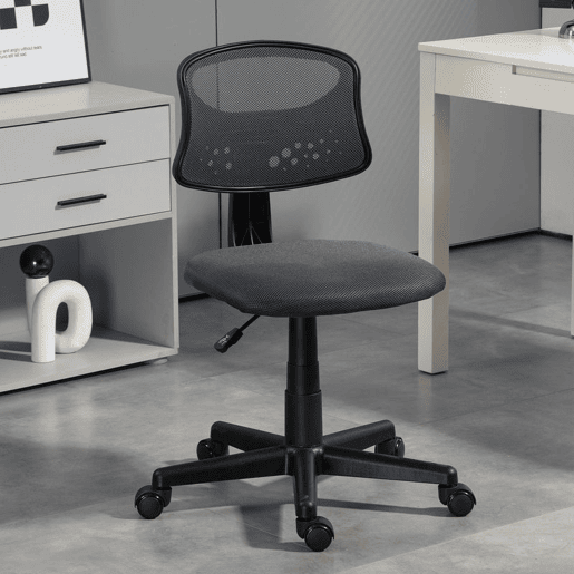 HOMCOM Cadeira de Escritório sem Apoio para os Braços Cadeira de Escritório Giratória com Encosto de Malha Respirável Altura Ajustável Carga 120 kg 43x48x78-88 cm Cinza
