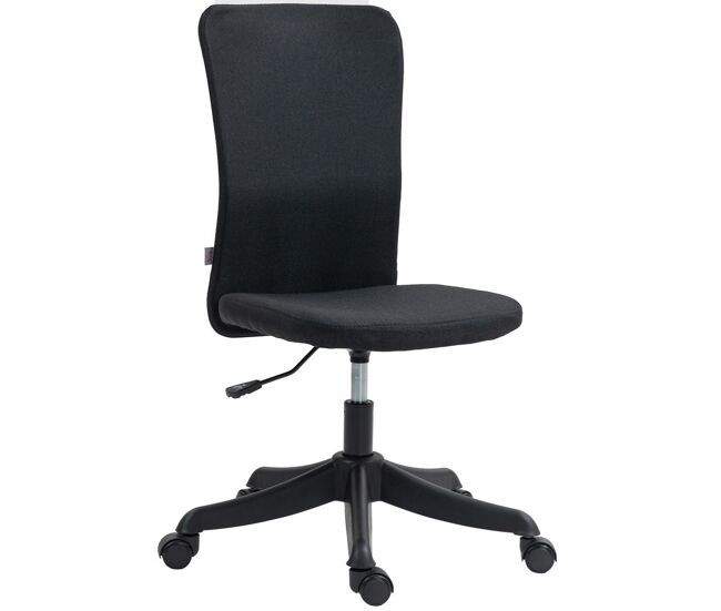Homcom silla de escritorio sin brazos silla de oficina giratoria tapizado en lino sintético con altura ajustable para estudio dormitorio tocador carga 120 kg negro