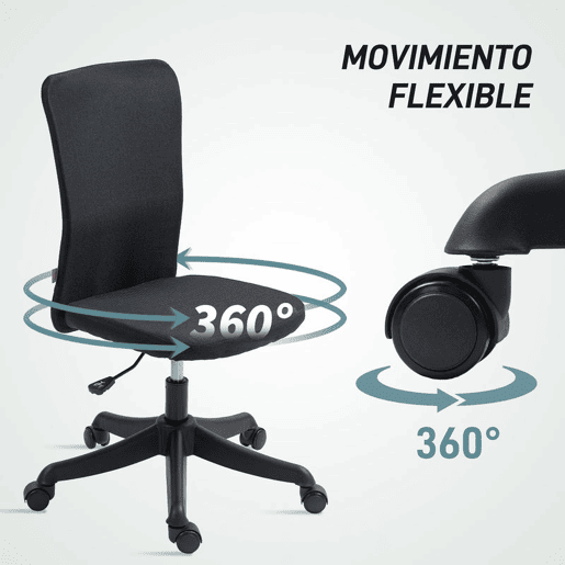 HOMCOM Cadeira de Escritório sem Apoio para os Braços Cadeira de Escritório Giratória Estofada em Linho Sintético com Altura Ajustável para Estudo Dormitório Tocador Carga 120 kg 53x43x85-93 cm Preto