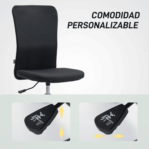 HOMCOM Cadeira de Escritório sem Apoio para os Braços Cadeira de Escritório Giratória Estofada em Linho Sintético com Altura Ajustável para Estudo Dormitório Tocador Carga 120 kg 53x43x85-93 cm Preto