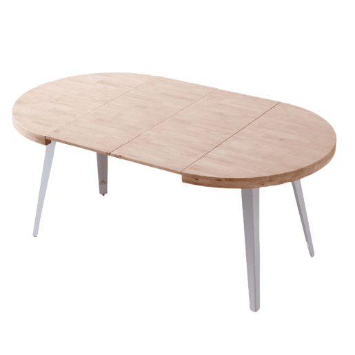 Conjunto de mesa extensível redonda moderna com 4 cadeiras em carvalho nórdico e branco