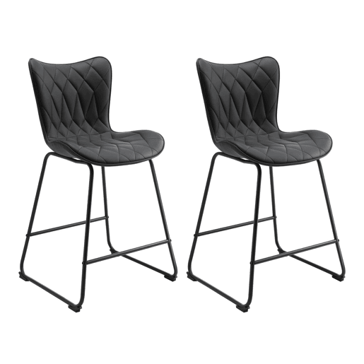 Conjunto de 2 bancos de bar modernos HomeMiYN u2013 Couro sintético preto com padrão de diamantes