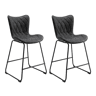 Conjunto de 2 bancos de bar modernos HomeMiYN u2013 Couro sintético preto com padrão de diamantes