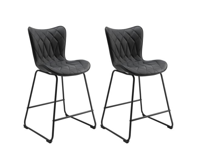 Un juego de 2 taburetes de bar homemiyn modernos - cuero sintético negro, patrón de diamante