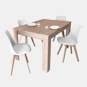 Conjunto de mesa extensível com 4 cadeiras em carvalho canadense e branco