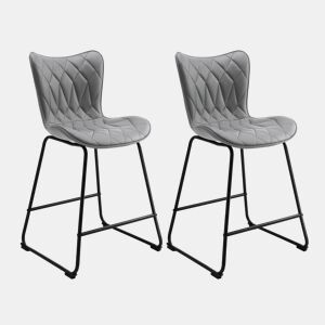 Banco HomeMiYN moderno - Conjunto de 2 em cinzento, feito de couro artificial durável com padrão de diamante