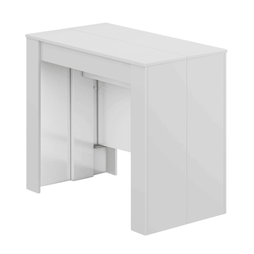 Conjunto de mesa extensível multiposições + 4 cadeiras em branco fosco e prata