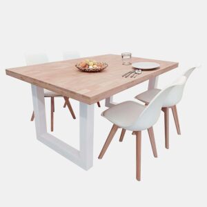 Conjunto de mesa fixa Bristo + 4 cadeiras em carvalho nórdico e branco