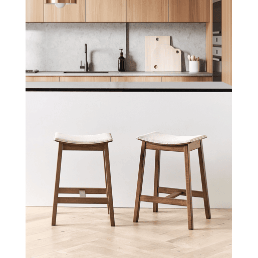 Conjunto de 2 bancos de bar DIXON Madeira Creme Conjunto de 2 bancos de bar DIXON Madeira Creme