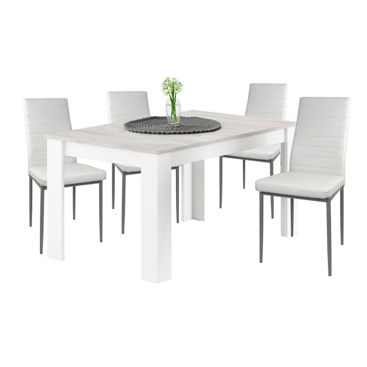 Conjunto de mesa extensÃvel e 4 cadeiras em branco e cinza cimento Conjunto de mesa extensÃvel e 4 cadeiras em branco e cinza cimento