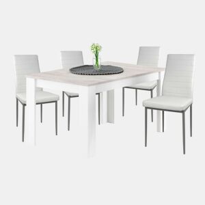 Conjunto de mesa extensível e 4 cadeiras em branco e cinza cimento