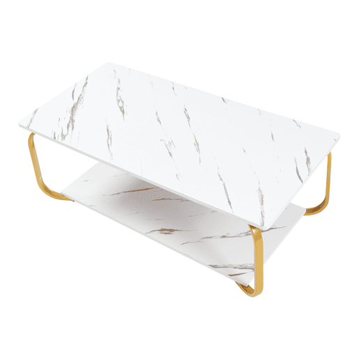 Mesa de centro Kolta 120x60x43 cm com aspeto de mármore, BrancoDourado en.casa