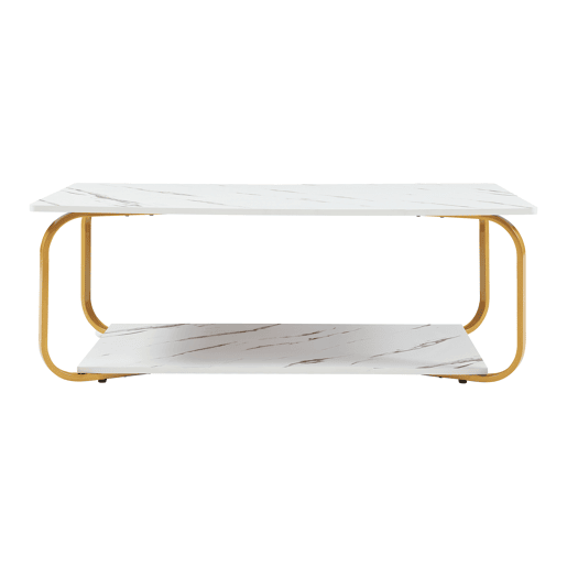 Mesa de centro Kolta 120x60x43 cm com aspeto de mármore, BrancoDourado en.casa