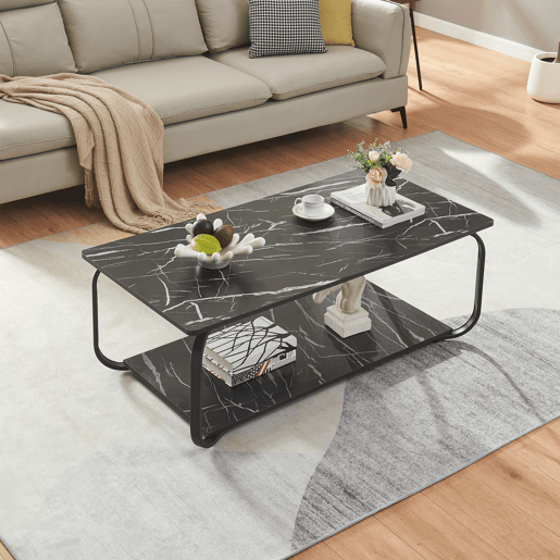 Mesa de centro Kolta 120x60x43 cm com aspeto de mármore, Preto en.casa