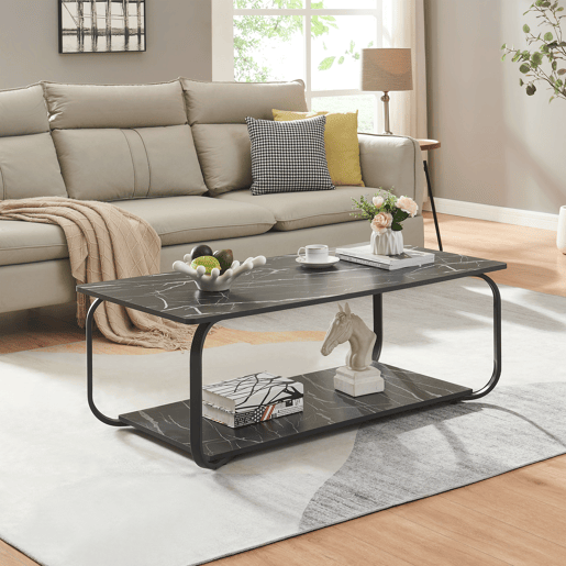 Mesa de centro Kolta 120x60x43 cm com aspeto de mármore, Preto en.casa